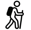 Hiker walking with a backpack and poles