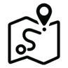 Map with a marked route and a location pin